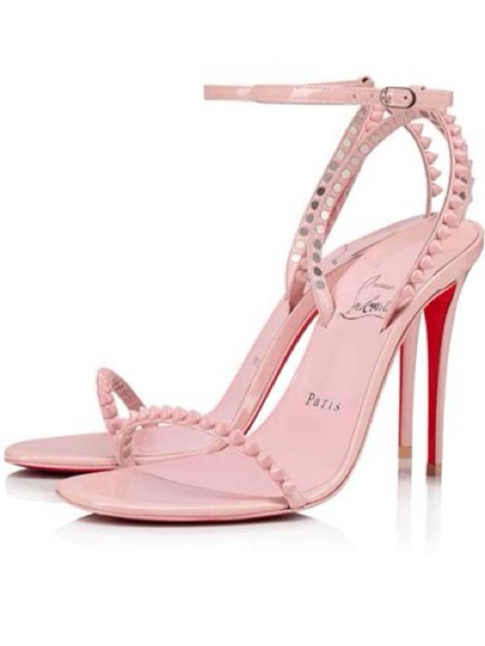 Christian Louboutin Blush Pink Patent Studded Ankle-Strap Heels